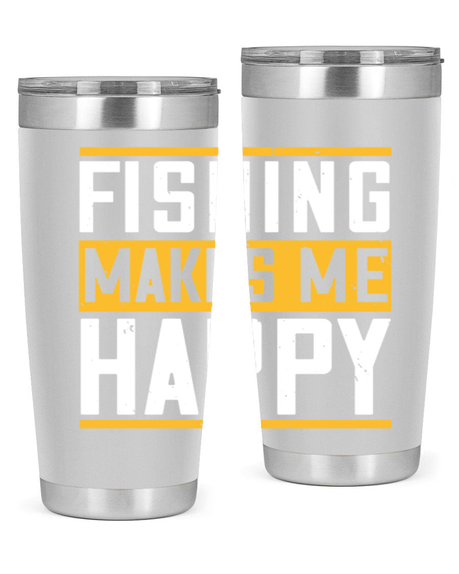 Be Happy and Go for Fishing 267# Tumbler in stainless steel with a vibrant fishing-themed design, perfect for outdoor adventures.