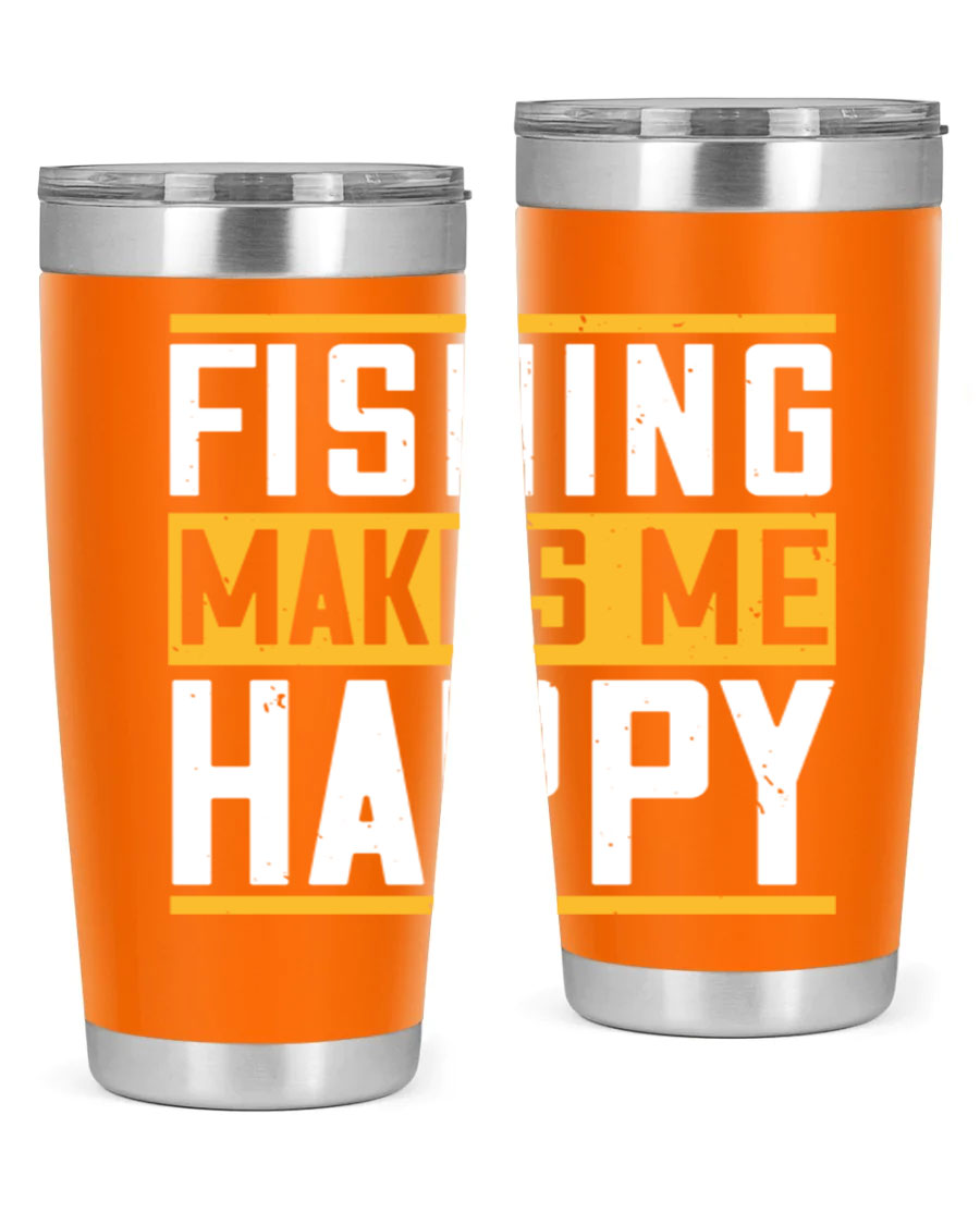 Be Happy and Go for Fishing 267# Tumbler in stainless steel with a vibrant fishing-themed design, perfect for outdoor adventures.