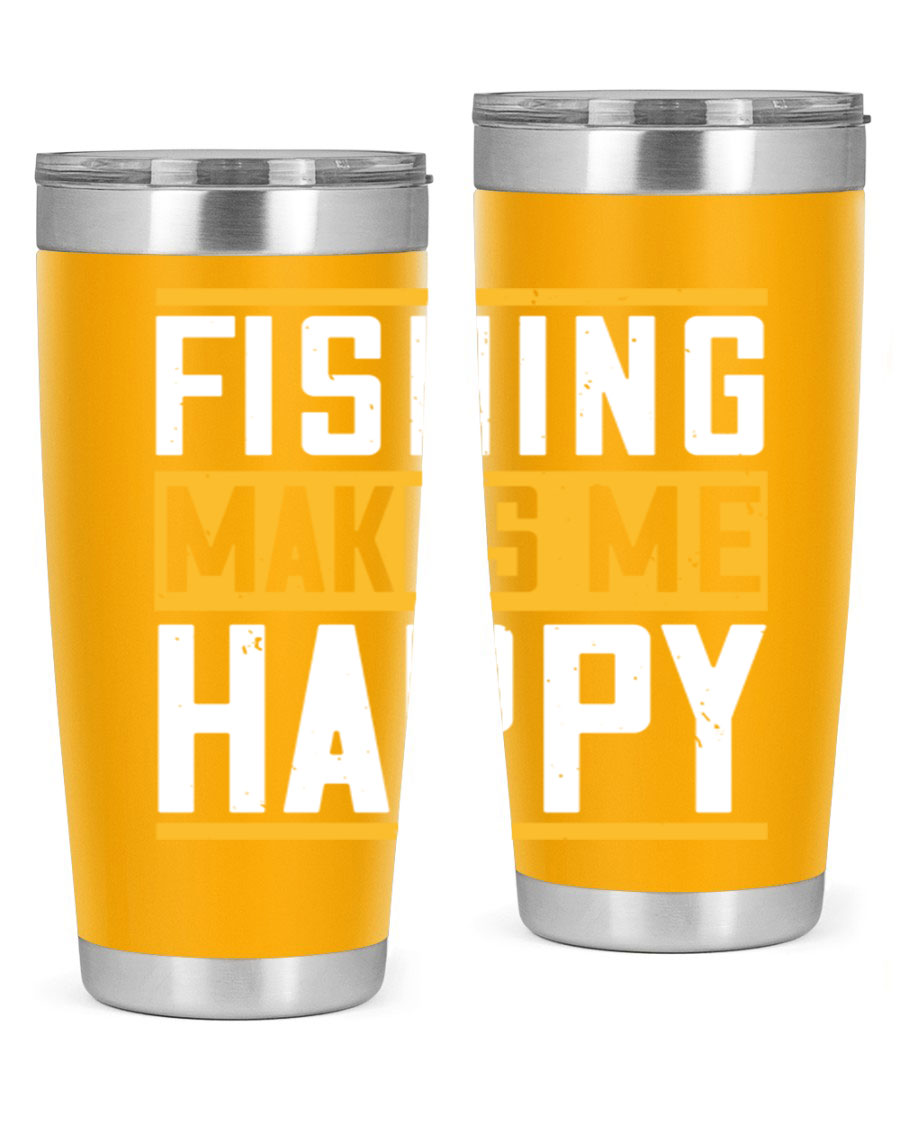 Be Happy and Go for Fishing 267# Tumbler in stainless steel with a vibrant fishing-themed design, perfect for outdoor adventures.