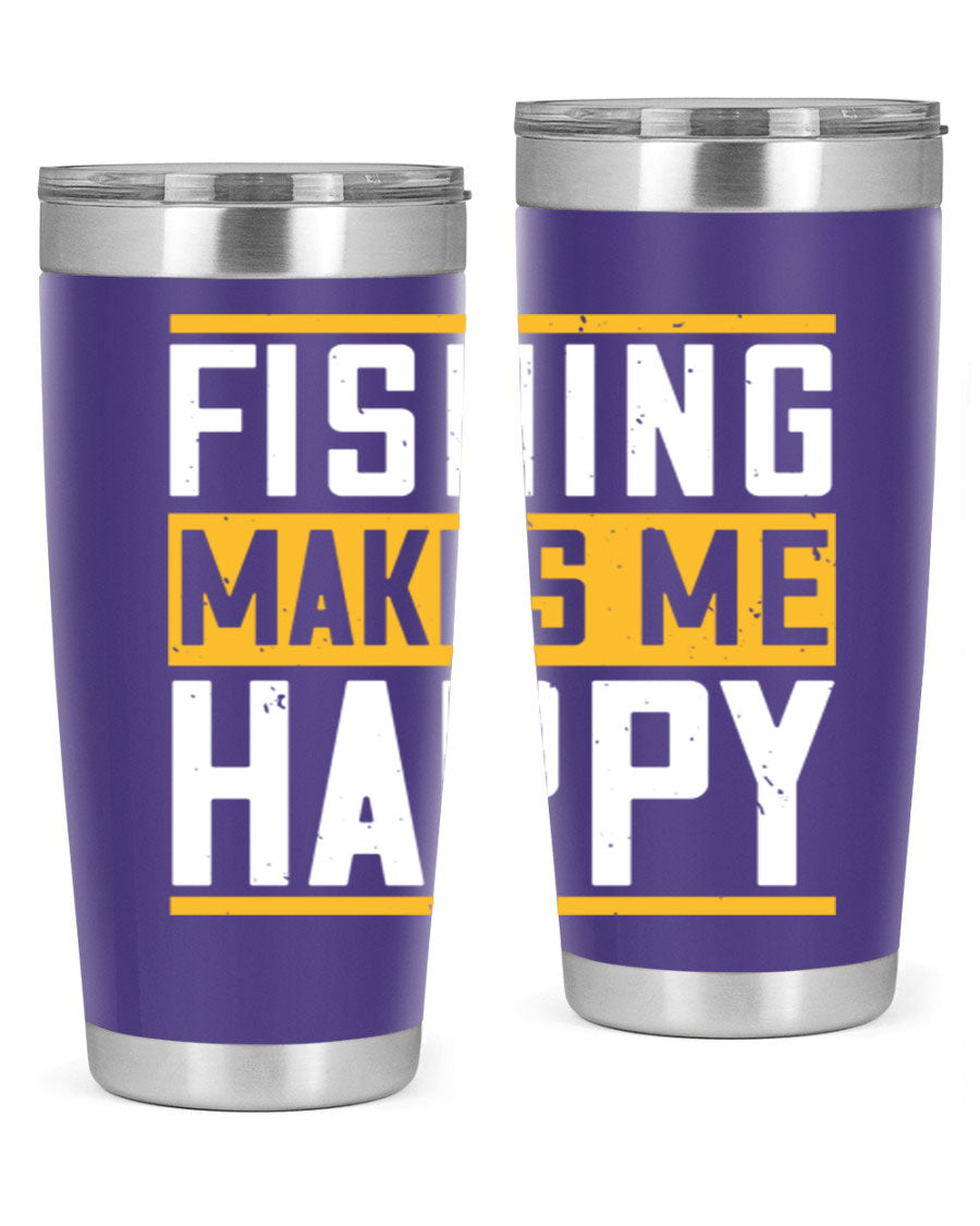 Be Happy and Go for Fishing 267# Tumbler in stainless steel with a vibrant fishing-themed design, perfect for outdoor adventures.