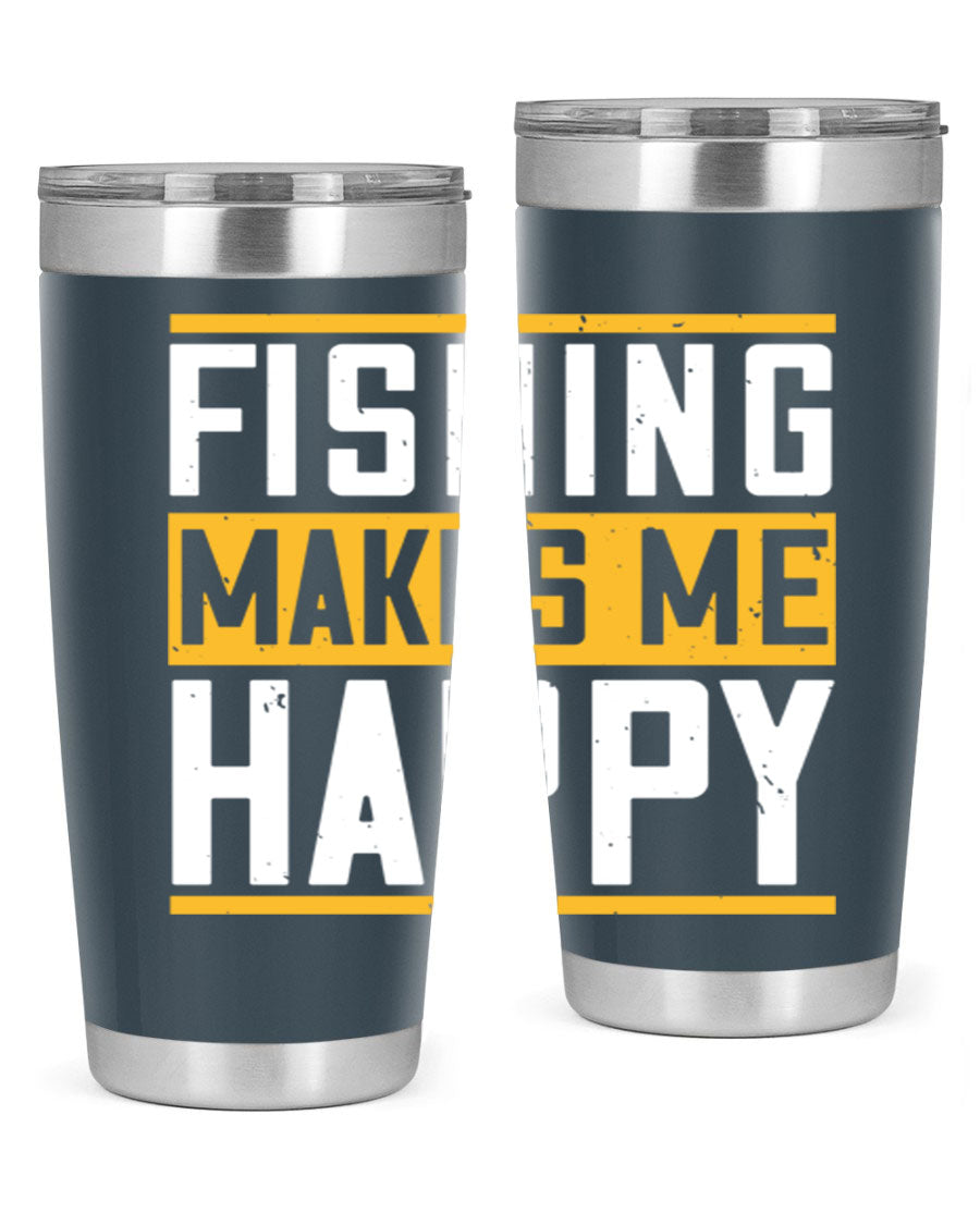 Be Happy and Go for Fishing 267# Tumbler in stainless steel with a vibrant fishing-themed design, perfect for outdoor adventures.