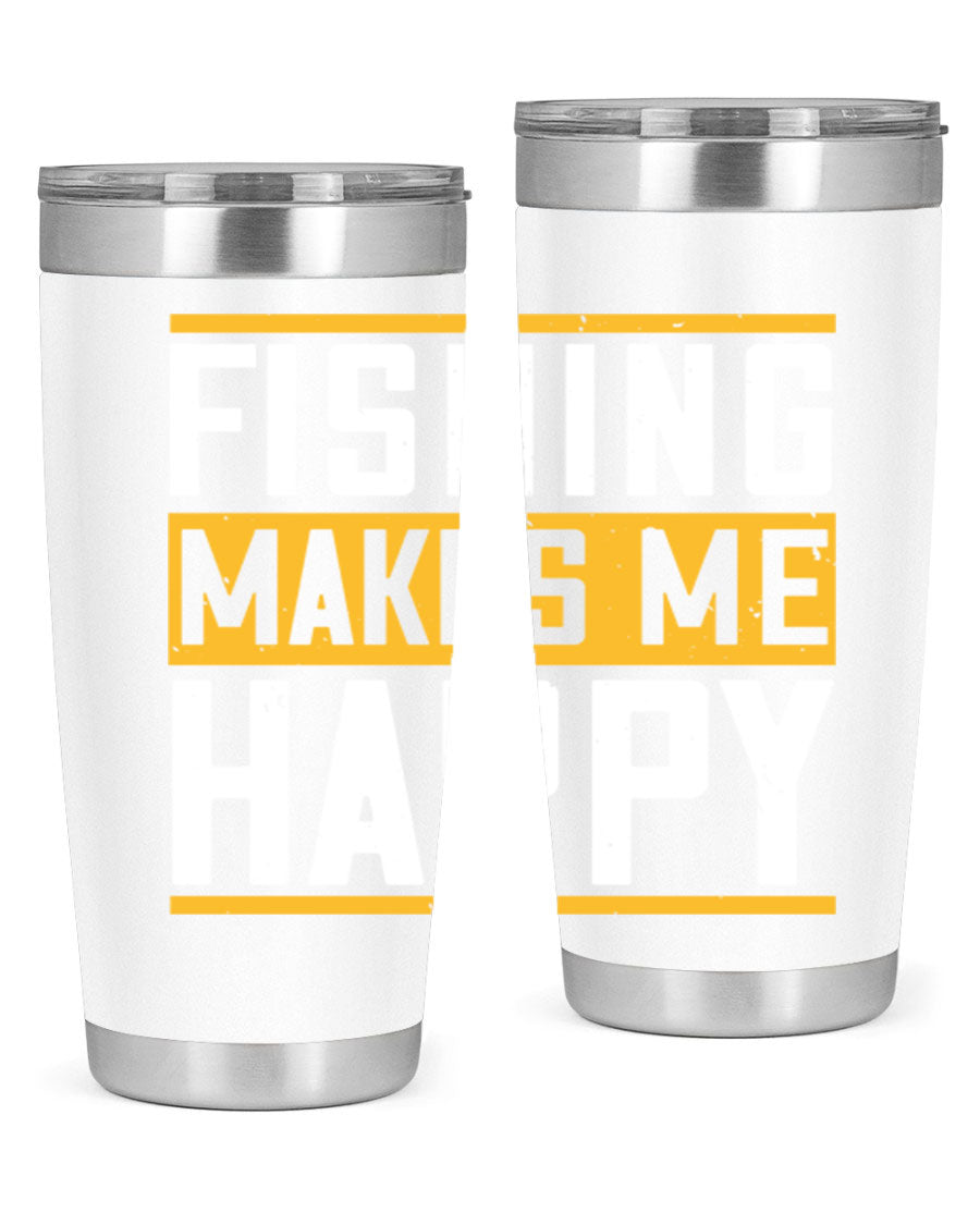 Be Happy and Go for Fishing 267# Tumbler in stainless steel with a vibrant fishing-themed design, perfect for outdoor adventures.