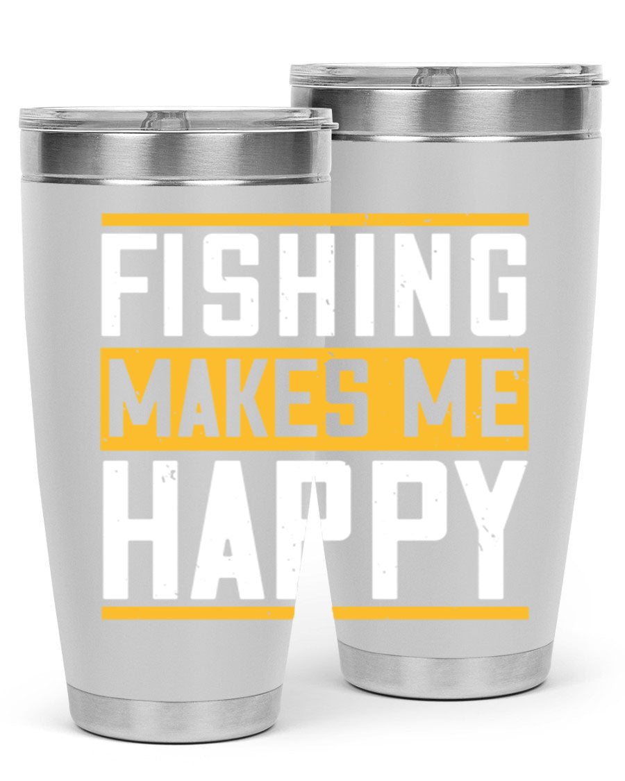 Be Happy and Go for Fishing 267# Tumbler in stainless steel with a vibrant fishing-themed design, perfect for outdoor adventures.