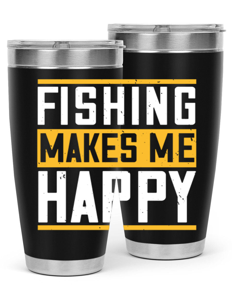 Be Happy and Go for Fishing 267# Tumbler in stainless steel with a vibrant fishing-themed design, perfect for outdoor adventures.