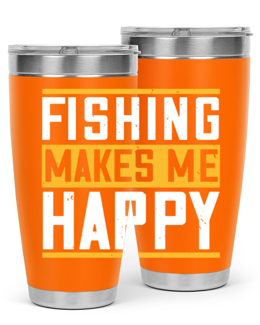 Be Happy and Go for Fishing 267# Tumbler in stainless steel with a vibrant fishing-themed design, perfect for outdoor adventures.