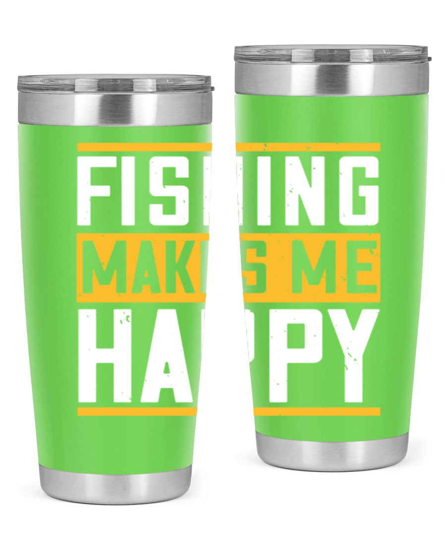 Be Happy and Go for Fishing 267# Tumbler in stainless steel with a vibrant fishing-themed design, perfect for outdoor adventures.