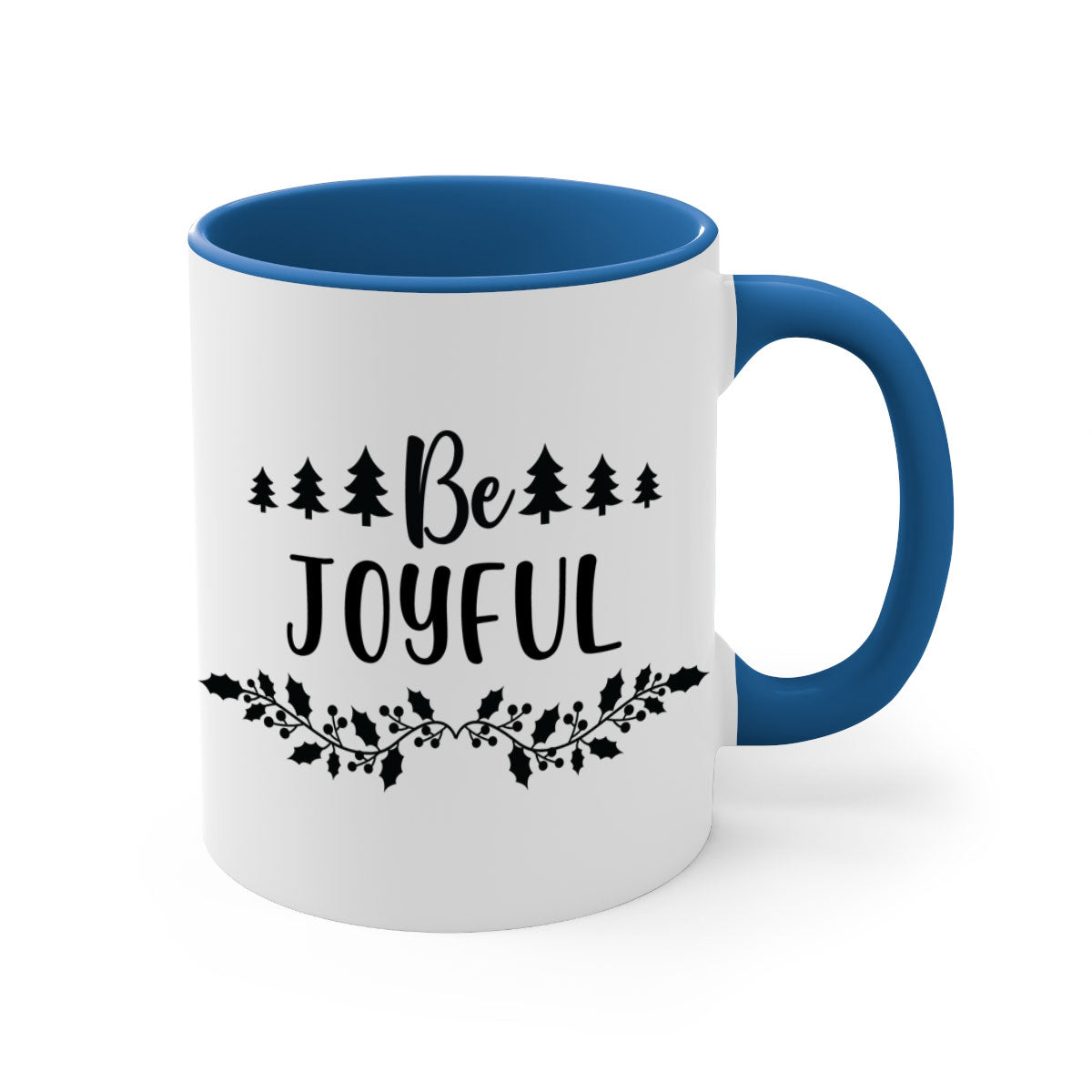 Be Joyful Style 62# Christmas Mug with colorful handle and glossy finish, available in two sizes.