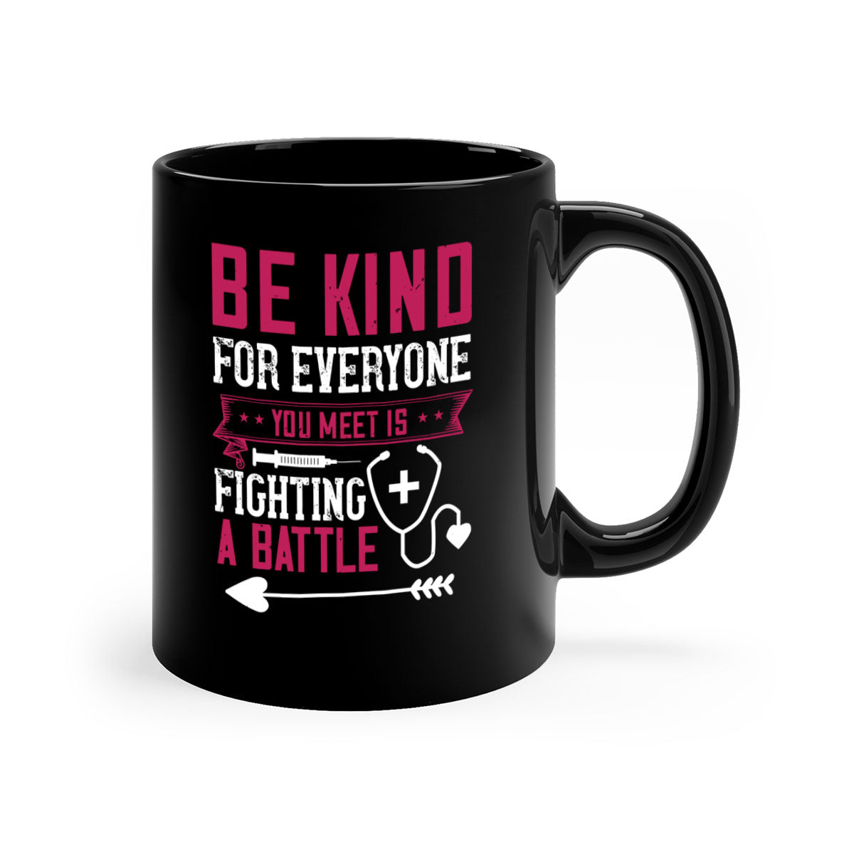 BE KIND mug featuring a motivational quote, available in multiple colors with a glossy finish and easy-grip handle.