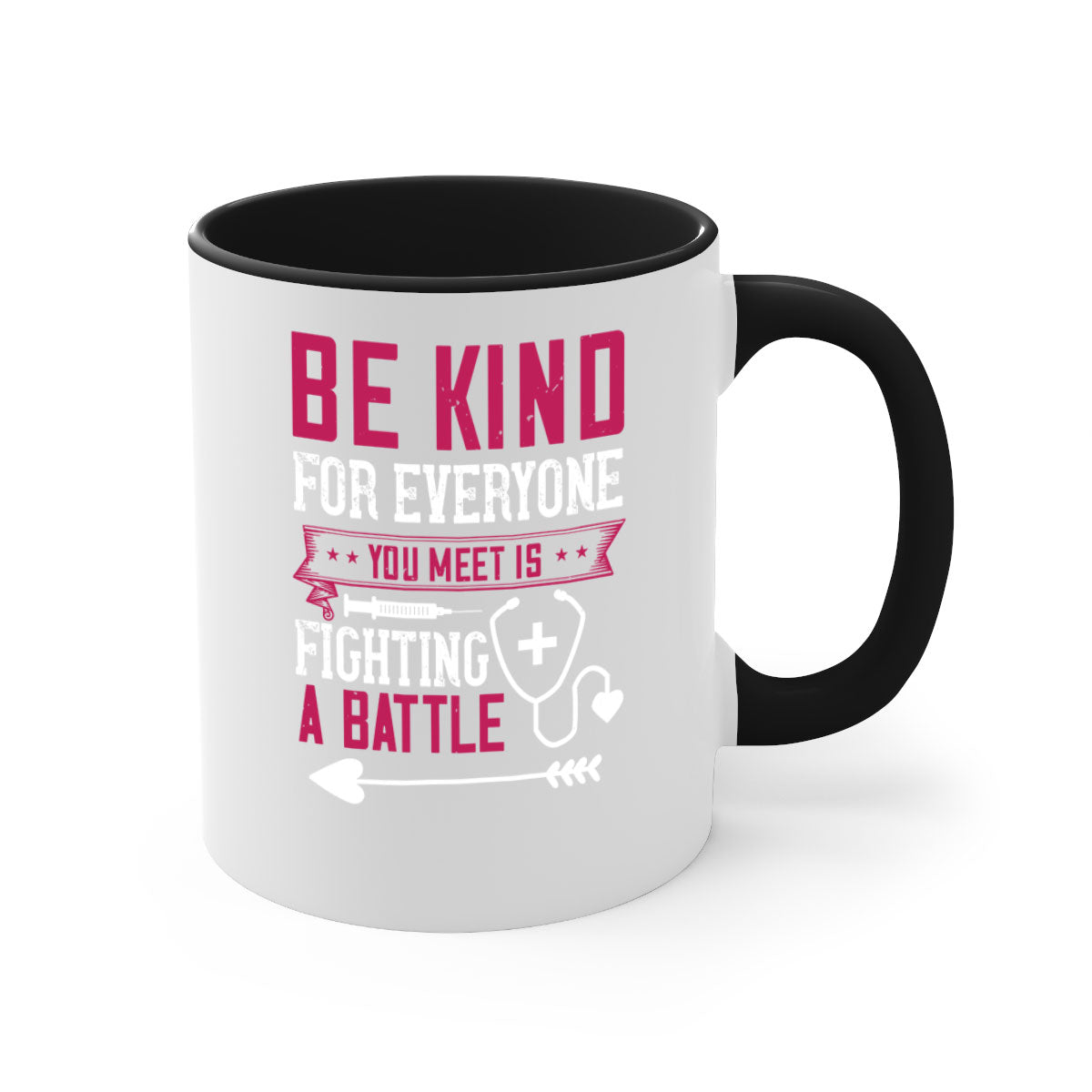 BE KIND mug featuring a motivational quote, available in multiple colors with a glossy finish and easy-grip handle.