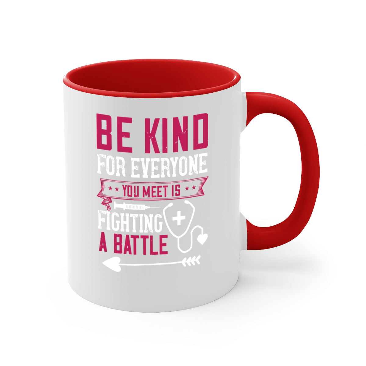 BE KIND mug featuring a motivational quote, available in multiple colors with a glossy finish and easy-grip handle.