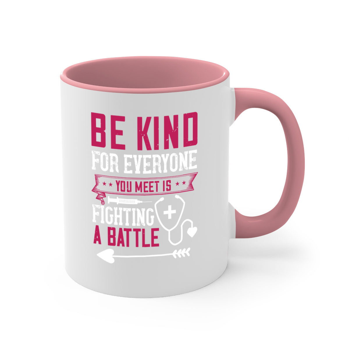 BE KIND mug featuring a motivational quote, available in multiple colors with a glossy finish and easy-grip handle.