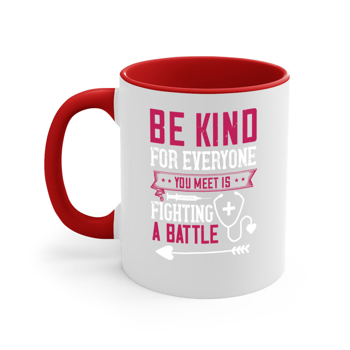 BE KIND mug featuring a motivational quote, available in multiple colors with a glossy finish and easy-grip handle.