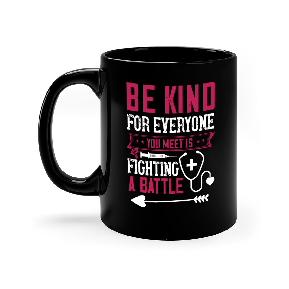 BE KIND mug featuring a motivational quote, available in multiple colors with a glossy finish and easy-grip handle.