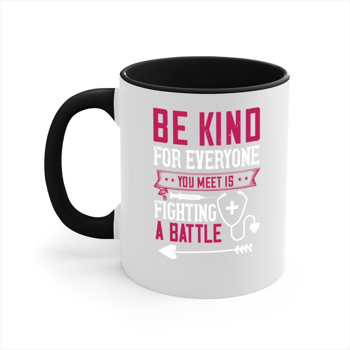 BE KIND mug featuring a motivational quote, available in multiple colors with a glossy finish and easy-grip handle.