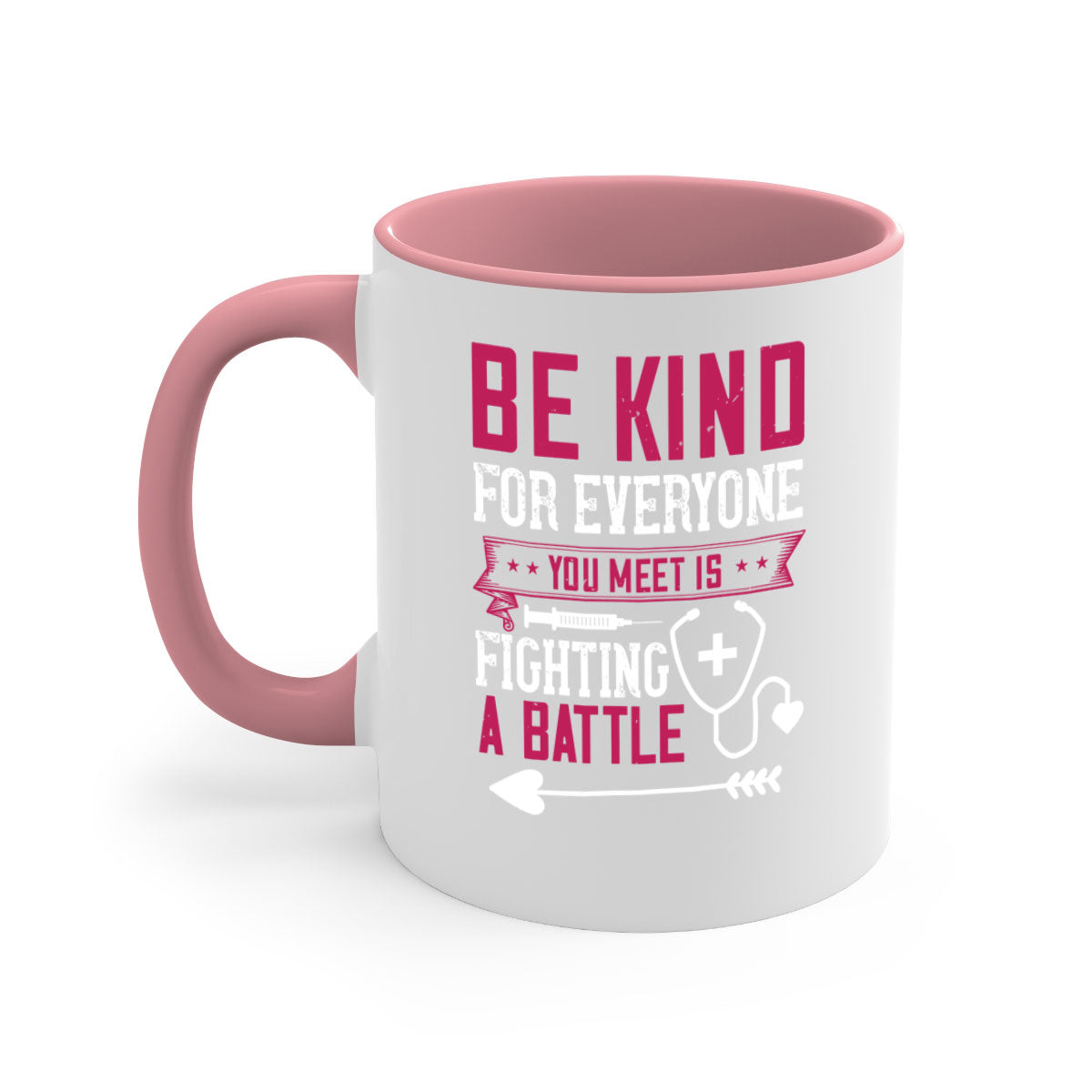 BE KIND mug featuring a motivational quote, available in multiple colors with a glossy finish and easy-grip handle.