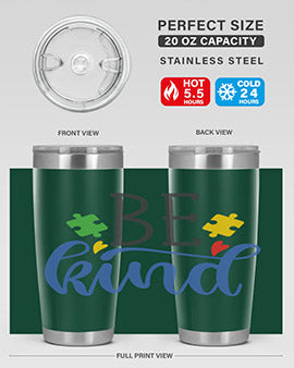 be kind Style 8# autism tumbler in stainless steel with a vibrant design promoting kindness and autism awareness.