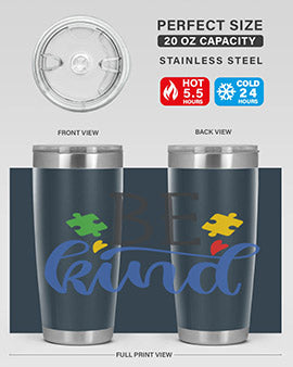 be kind Style 8# autism tumbler in stainless steel with a vibrant design promoting kindness and autism awareness.