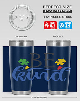 be kind Style 8# autism tumbler in stainless steel with a vibrant design promoting kindness and autism awareness.