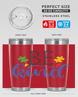 be kind Style 8# autism tumbler in stainless steel with a vibrant design promoting kindness and autism awareness.