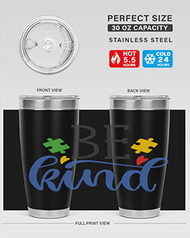 be kind Style 8# autism tumbler in stainless steel with a vibrant design promoting kindness and autism awareness.