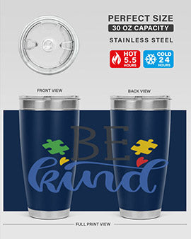 be kind Style 8# autism tumbler in stainless steel with a vibrant design promoting kindness and autism awareness.