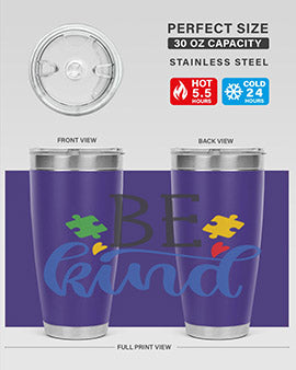 be kind Style 8# autism tumbler in stainless steel with a vibrant design promoting kindness and autism awareness.