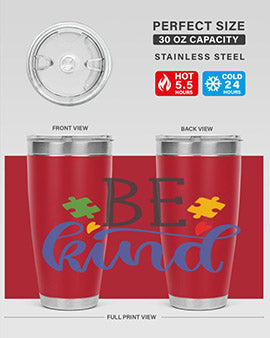 be kind Style 8# autism tumbler in stainless steel with a vibrant design promoting kindness and autism awareness.