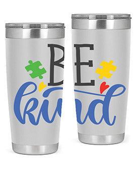 be kind Style 8# autism tumbler in stainless steel with a vibrant design promoting kindness and autism awareness.