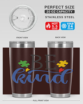 be kind Style 8# autism tumbler in stainless steel with a vibrant design promoting kindness and autism awareness.