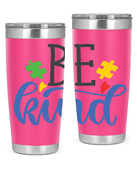 be kind Style 8# autism tumbler in stainless steel with a vibrant design promoting kindness and autism awareness.