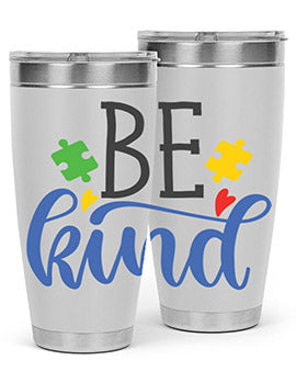 be kind Style 8# autism tumbler in stainless steel with a vibrant design promoting kindness and autism awareness.