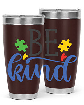 be kind Style 8# autism tumbler in stainless steel with a vibrant design promoting kindness and autism awareness.