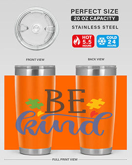 be kind Style 8# autism tumbler in stainless steel with a vibrant design promoting kindness and autism awareness.