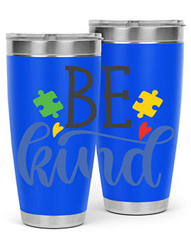 be kind Style 8# autism tumbler in stainless steel with a vibrant design promoting kindness and autism awareness.