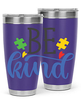 be kind Style 8# autism tumbler in stainless steel with a vibrant design promoting kindness and autism awareness.