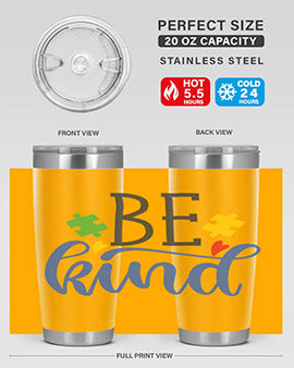 be kind Style 8# autism tumbler in stainless steel with a vibrant design promoting kindness and autism awareness.