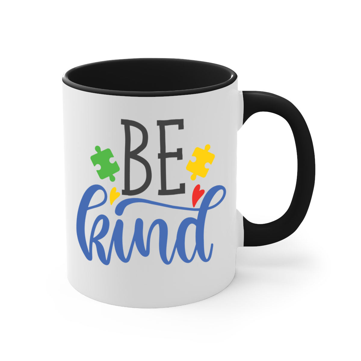 A stylish be kind Style 8# autism mug featuring a two-tone design with a colored handle and glossy finish, available in multiple colors.