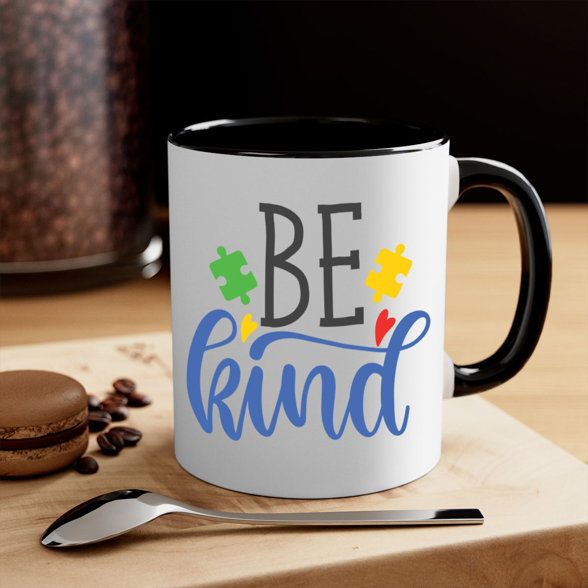 A stylish be kind Style 8# autism mug featuring a two-tone design with a colored handle and glossy finish, available in multiple colors.