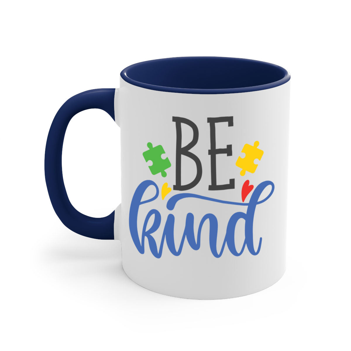 A stylish be kind Style 8# autism mug featuring a two-tone design with a colored handle and glossy finish, available in multiple colors.