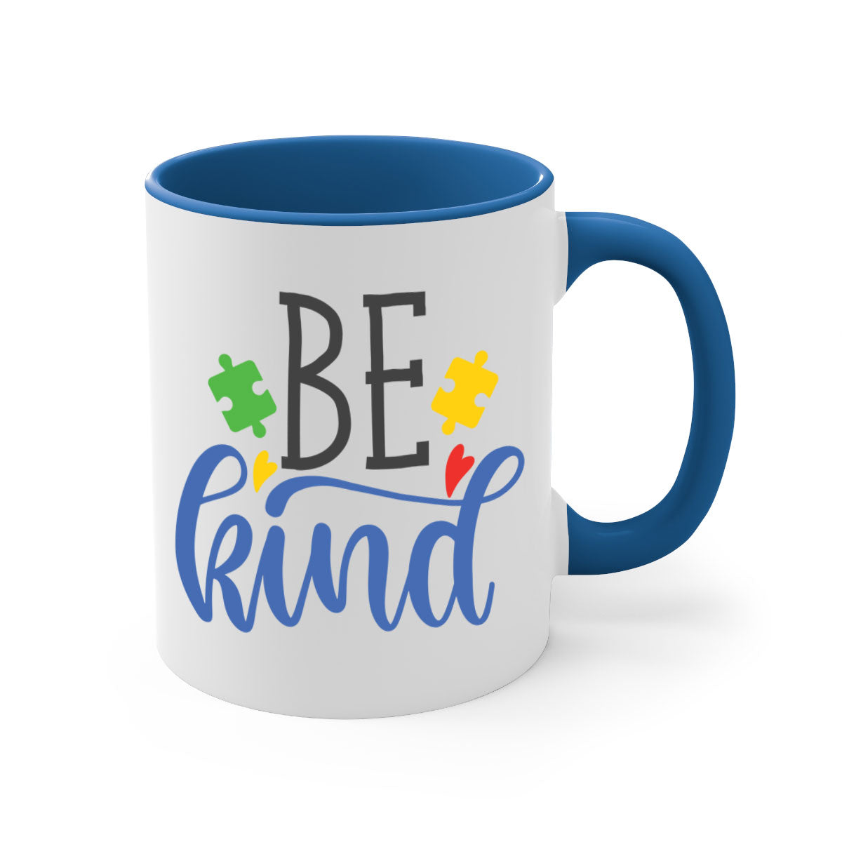 A stylish be kind Style 8# autism mug featuring a two-tone design with a colored handle and glossy finish, available in multiple colors.