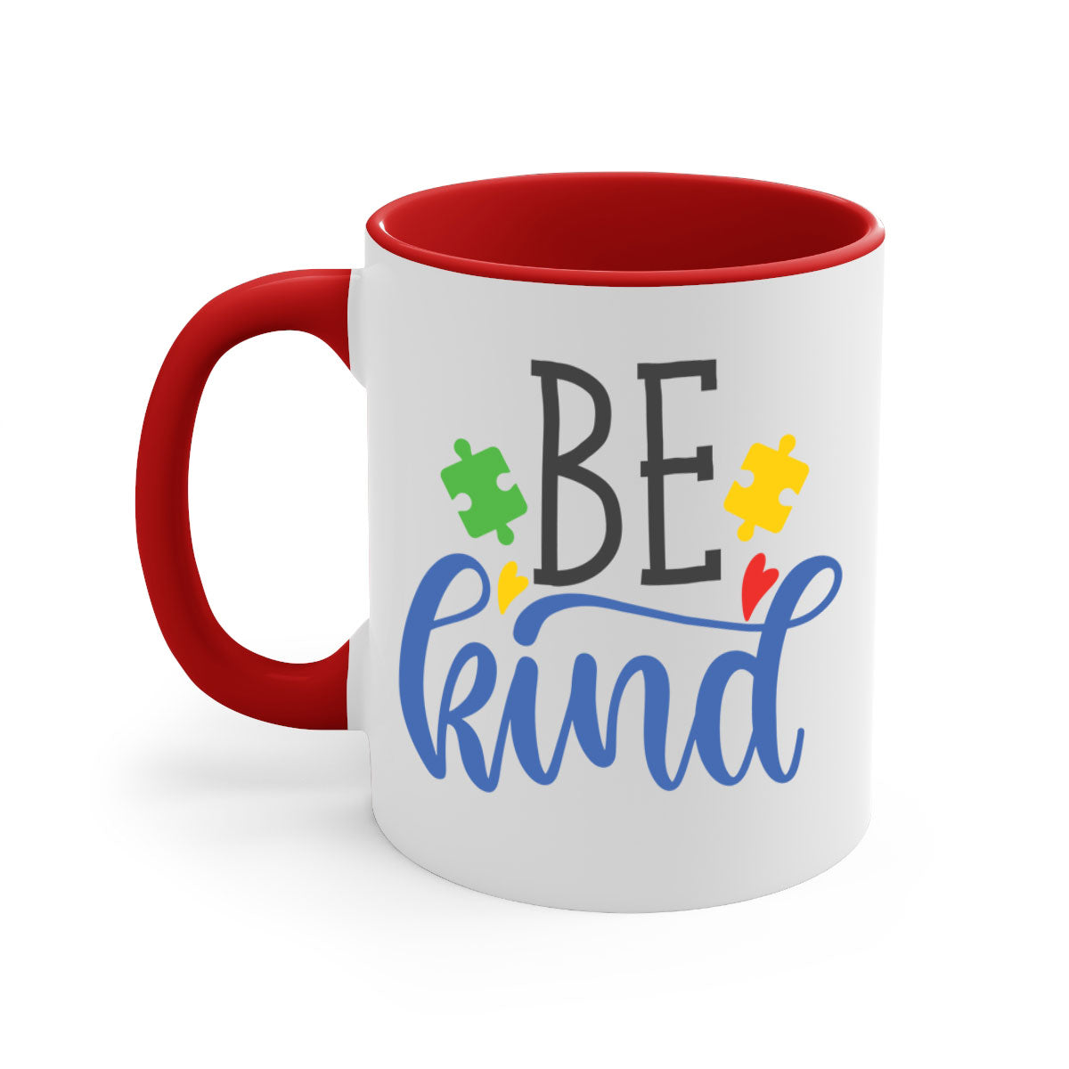 A stylish be kind Style 8# autism mug featuring a two-tone design with a colored handle and glossy finish, available in multiple colors.