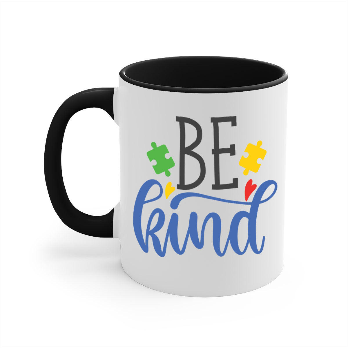 A stylish be kind Style 8# autism mug featuring a two-tone design with a colored handle and glossy finish, available in multiple colors.