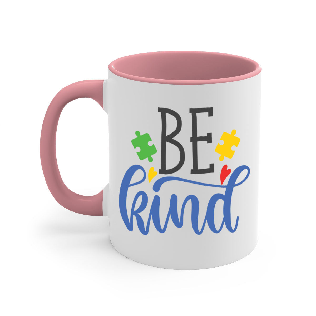 A stylish be kind Style 8# autism mug featuring a two-tone design with a colored handle and glossy finish, available in multiple colors.