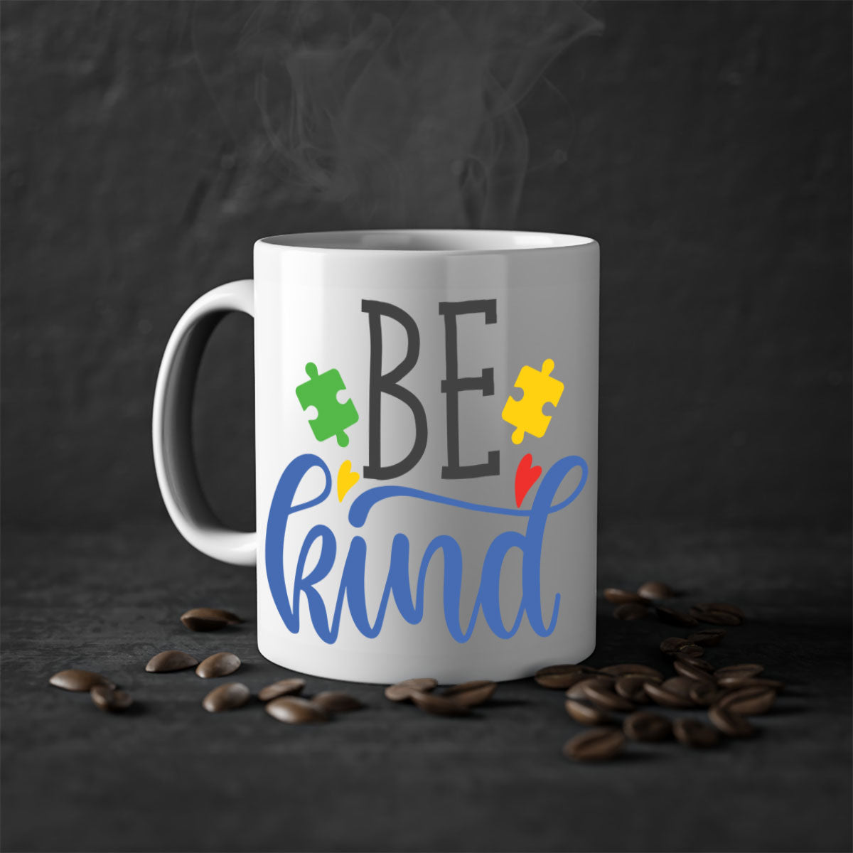 A stylish be kind Style 8# autism mug featuring a two-tone design with a colored handle and glossy finish, available in multiple colors.