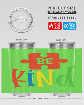 Be Kind Style 9# autism tumbler, 20oz double wall vacuum stainless steel with a colorful design promoting kindness.