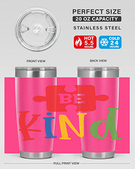 Be Kind Style 9# autism tumbler, 20oz double wall vacuum stainless steel with a colorful design promoting kindness.