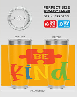 Be Kind Style 9# autism tumbler, 20oz double wall vacuum stainless steel with a colorful design promoting kindness.