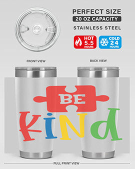 Be Kind Style 9# autism tumbler, 20oz double wall vacuum stainless steel with a colorful design promoting kindness.