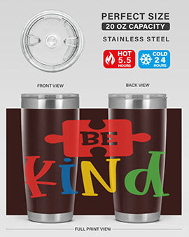 Be Kind Style 9# autism tumbler, 20oz double wall vacuum stainless steel with a colorful design promoting kindness.