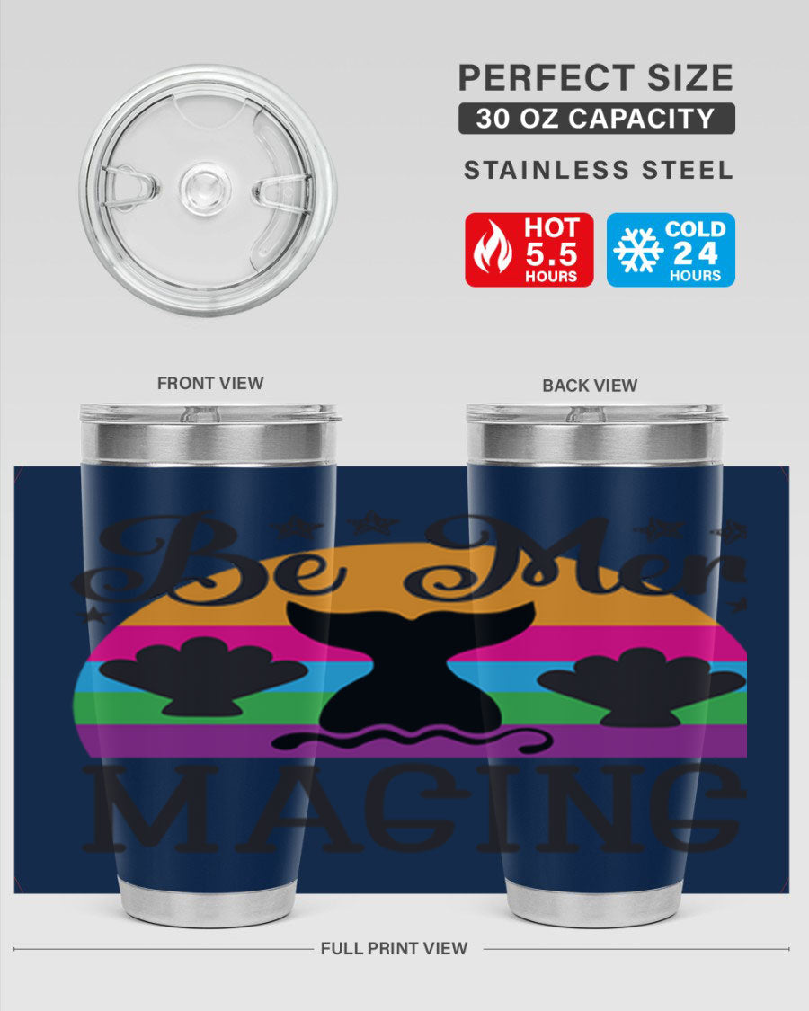 Be mer maging 57# Mermaid Tumbler, a stylish 20oz stainless steel tumbler with double wall vacuum insulation and a drink-thru lid.